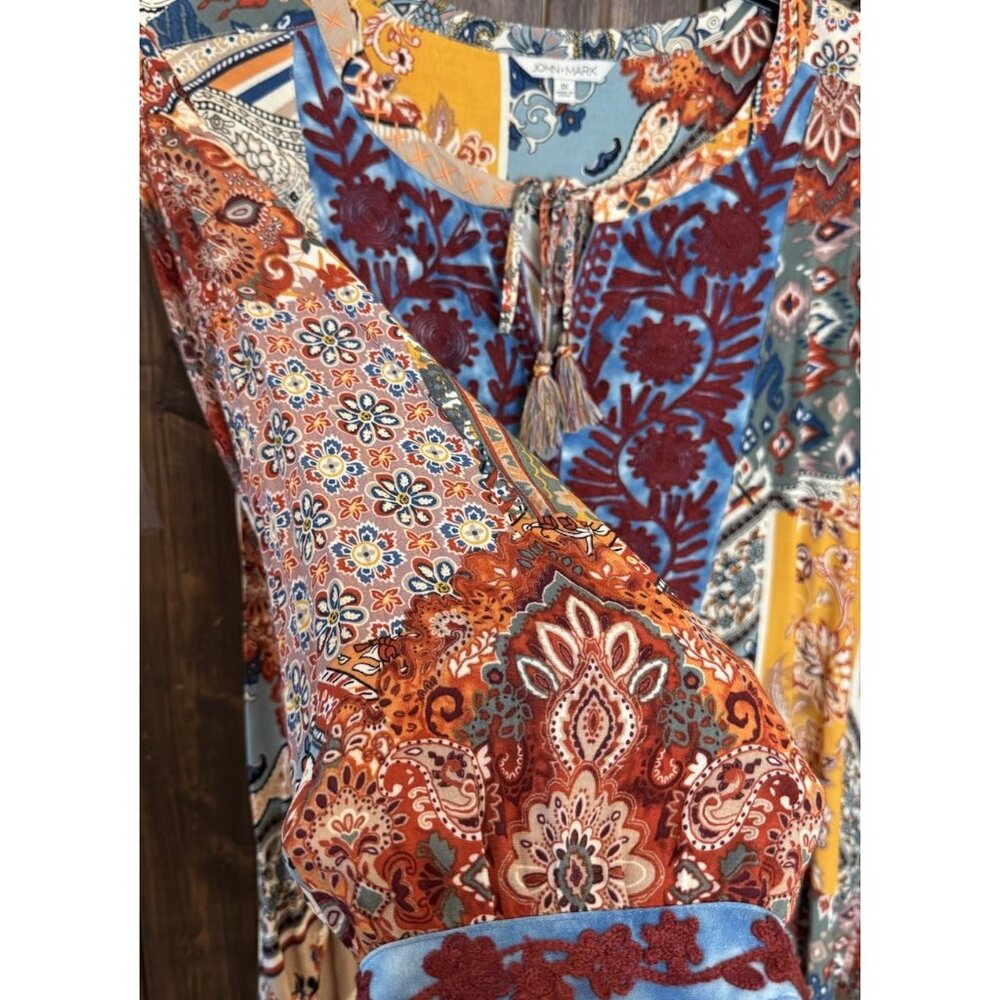John Mark 1X Colorful Embroidered Tasseled 3/4 Sleeve Tunic Top NWOT - Picture 11 of 15